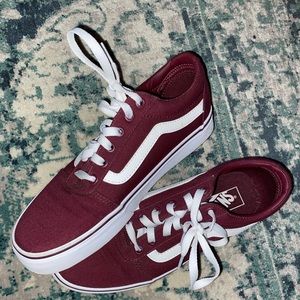 Maroon low-top old skool Vans